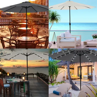 Produktbild von Mucola Sonnenschirm Ø3m inkl. LED Gartenschirm 360° drehbar Terrassenschirm Ampelschirm Marktschirm Strandschirm - Grau mit LED