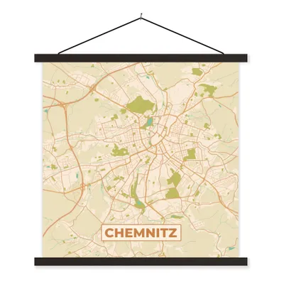 Produktbild von MuchoWow® Textilposter Chemnitz - Karte - Vintage - Stadtplan 60x60 cm mit schwarzem Rahmen - Posteraufhänger
