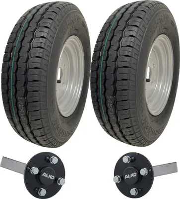 Image de 145R10 Trailer Kit High Speed Road Legal Journey Wheels ALKO Stub Axles 750kgs