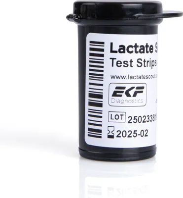 Produktbild von 25 Teststreifen in der Spenderbox für Lactate Scout Sport