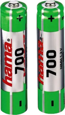 Produktbild von Hama 4007249568014, Wiederaufladbarer Akku, AAA, Nickel-Metallhydrid (NiMH), 1,2 V, 2 Stück(e), 700 mAh