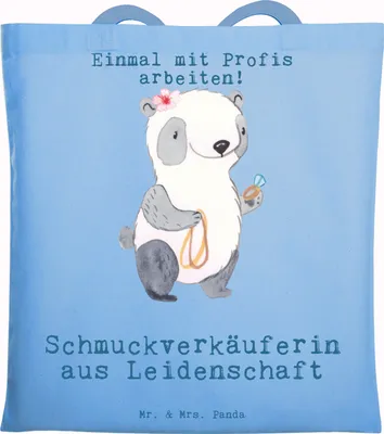 Produktbild von Mr. & Mrs. Panda Shopping Tasche Schmuckverkäuferin Leidenschaft - Sky Blue - Geschenk, Schultasche, Juwelier, Schmied, Ausbildung, Tote Bag, AusbildungSpruch, Jutebeutel