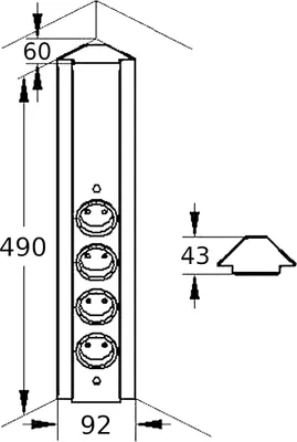 Produktbild von THEBO Energie-Ecksäule ST 3072/490 in EDELSTAHL / Mehrfachsteckdose / Ecksteckdose