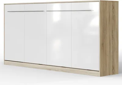 Produktbild von SMARTBett Schrankbett Standard  Eiche Sonoma/Weiss Hochglanzfront 90 Horizontal