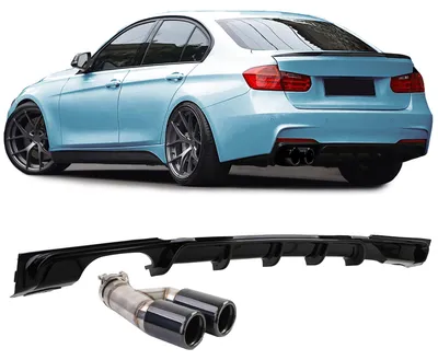 Produktbild von Heckdiffusor Schwarz Glanz Endrohr Doppelrohr für BMW F30 F31 / 316 318 320