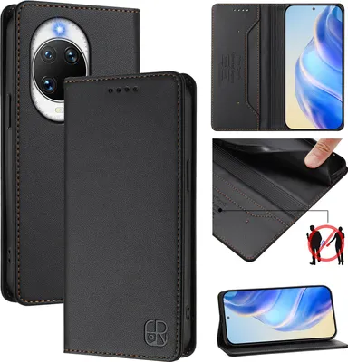 Produktbild von Lederhülle für Huawei Nova 14 Pro Hülle Flip Brieftasche Kartenfächern Ständer Schutzhülle Schwarz