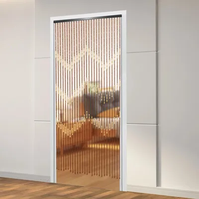 Obrázok produktu pre Drevená závesná clona - závesná clona na dvere - 90 x 175 cm - so stabilnou priečnou lištou - jasná drevená kresba - priechod dverami/obývačka/balkón/kúpeľňa/spálňa