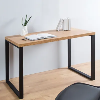 Produktbild von cagü: Design Schreibtisch [VANCOUVER] Eiche & EisenGestell Schwarz 120cm x 60cm