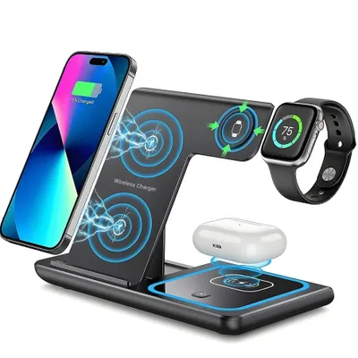 Produktbild von Extralink Induktionsladegerät 3-in-1 Kabellose Ladestation Schwarz