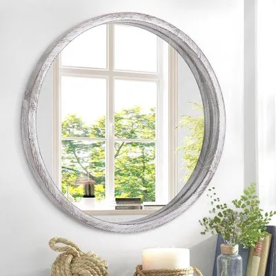 Immagine prodotto di Specchio rotondo da 50 cm con cornice in legno, per bagno e toilette