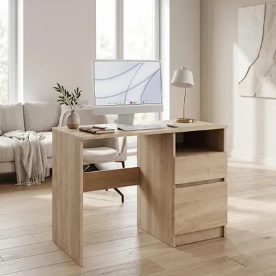 Obrázok produktu pre Kompaktný písací stôl 100 x 50 cm | Moderný počítačový a kancelársky stôl | Stôl na počítač pre domácu kanceláriu a detskú izbu | Dub Sonoma (prírodný a teplý)