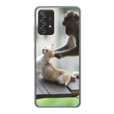 Produktbild von MuchoWow® Handyhülle Schutzhülle Hülle für Samsung galaxy a73 Katze - Affe - Holz Silikon Softcase Handy Hülle - Handyhülle