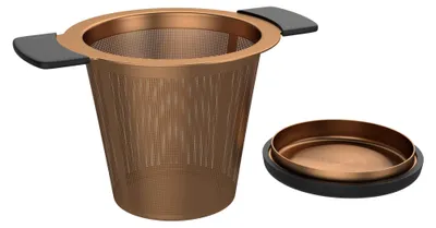 Teesieb aus Edelstahl, Kupferlook, mit Deckel, für losen Tee