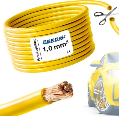 Produktbild von 15 Meter EBROM FLRY 1,0mm2 Fahrzeugleitung - KFZ Leitung - Farbe: gelb - Querschnitt 1,0 mm² (mm2) flexibel 90 ± 5 Shore 99,99% Kupfer Mantel PVC FLRy