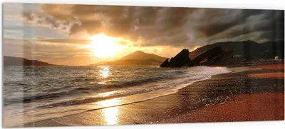 Produktbild von DEQORI Küchenrückwand Glas 125x50 cm 'Strand im Sonnenuntergang' Spritzschutz Bad Rückwand