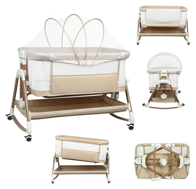Produktbild von 3-in-1 Babybett - Beistellbett & Reisebett - Wiegefunktion - Inkl. Matratze - 6-fach höhenverstellbar - Atmungsaktives Mesh - Beige