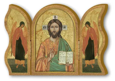 Holz-Triptychon mit Jesus-Ikone, 6 x 9 cm, Italien