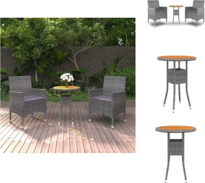 Produktbild von vidaXL 3-tlg. Garten-Essgruppe Poly Rattan Grau -  Gartenmöbel-Sets