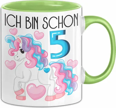 Produktbild von 5. Geburtstag Geschenk Tasse Becher Mädchen Tochter Geburtstagsgeschenk Einhorn Ich Bin Schon 5 (Grün)