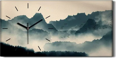 Produktbild von Wandkunst Leinwand Bild Uhr Geräuschlos 60x30 Chinesische Tinte Berge Kunst - schwarze Hände