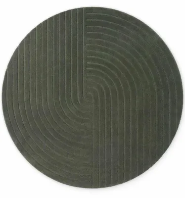 Produktbild von Vikosa Wollteppich Rund Arcura, Einfarbiges Bogen Design, Dunkel Grün - Ø 200 cm