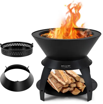Produktbild von COSTWAY Feuerschale mit Topfhalter und Ablage, Feuerstelle mit rauchfreier sauerstoffangereicherter Verbrennung, Fire Pit