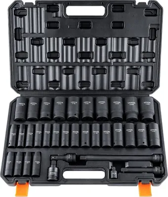 Image de Jeu de douilles à choc profond 1/2", jeu de douilles métriques 34 pièces (8-36 mm) en acier allié Cr-MO à 6 pans pour la réparation automobile, construction robuste, avec coffret de rangement résistant
