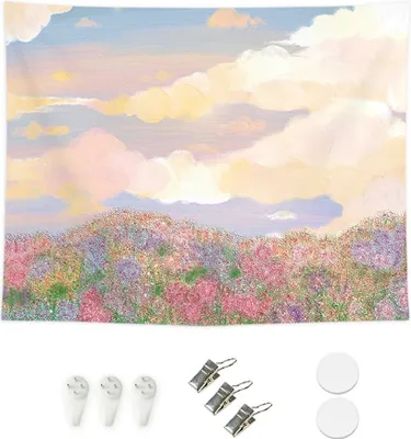 Image de Tapisserie avec vue naturelle, tapisserie murale, tapisserie murale, flore, ciel, décoration esthétique de chambre à coucher, tapisserie botanique (200cm x 150cm,couleur 11)