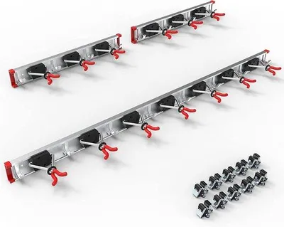 Produktbild von Wandhalter für Besen und Gartengeräte, 13 Fächer, 16 Haken, Mehrfachhalter