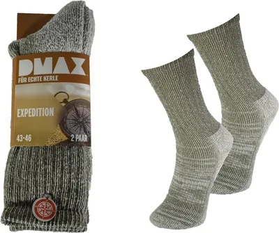 Produktbild von DMAX 6 Paar Wandersocken / Socken, in 39-42 in Beige-Grau m. grünen Streifen für Damen und Herren