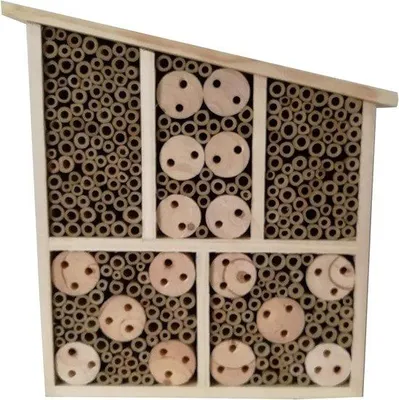 Image de Hôtel à insectes en bois naturel - Dimensions : environ 32 x 9 x 30 cm - Couleur naturelle