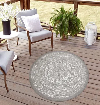 Produktbild von Rikmani robuster Outdoor Teppich rund Wetterfest, UV-beständig für Balkon, Terasse, für Küche, Esszimmerteppich