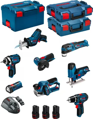 Immagine prodotto di Kit BOSCH 12V BMK8-28DD3 (GSR 12V-15 + GDR 12V-105 + GWS 12V-76 + GST 12V-70 + GOP 12V-28 + GSA 12V-14 + GLI 12V-80 + GHO 12V-20)