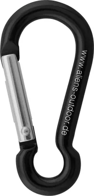 Schwarzer Materialkarabiner von Aliens; 6 cm; für Klettern; mit silbernem Verschluss.