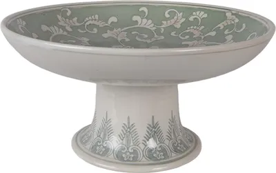 Image de Clayre & Eef Plat à tarte sur pied Ø 32x15 cm Blanc Vert Porcelaine