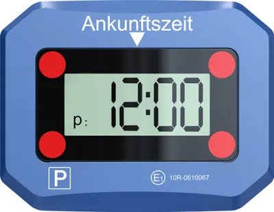A digital parking disc with the time displayed.