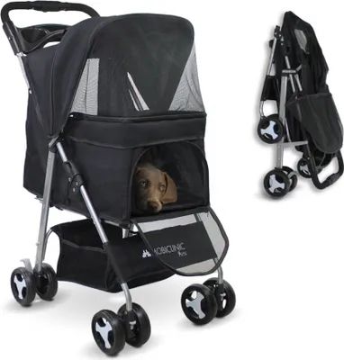 Produktbild von Mobiclinic Pets, Faltbarer Hundewagen, Bis zu 15 kg, Ideal für kleine Hunde, Zuma, Räder mit 360°-Bremsen, XXL-Korb, Becherhalter (Schwarz)