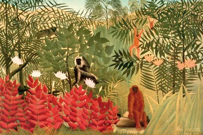 Obrázek produktu pro Henri Rousseau Art Print Obraz - Tropický les s opicemi, 1910 (80 x 120 cm)