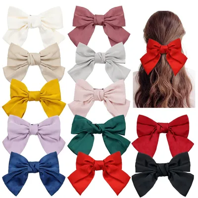 Produktbild von 12-teiliges Set mit großen Satinschleifen, französischen Haarknoten und Haarspangen für Damen und Mädchen