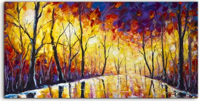 Produktbild von Coloray Spritzschutz aus Glas 140x70  Wandkunst Küchenrückwand Wald Bäume farbenfroh Aquarell park