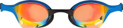 A pair of swimming goggles on a white background.