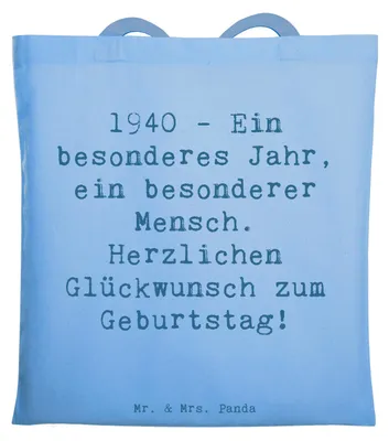 Produktbild von Mr. & Mrs. Panda Einkaufstasche Spruch 1940 Geburtstag - Sky Blue - Geschenk, Stoffbeutel, Glückwunsch, Feier, Tote Bag, Shopping Tasche, herzlichen, Tragetasche, Uni