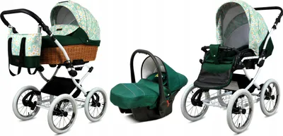 Produktbild von Babylux® Classic White | 3in1 Kinderwagen Set | Green Daisy | Kombikinderwagen | Kinderwagenset