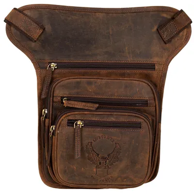 Produktbild von Herren Vintage Biker Beintasche, Gürteltasche Motorrad Echt Leder Tasche Adler Prägung (Braun)