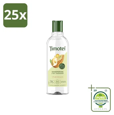 Immagine prodotto di 25 flaconi di shampoo Timotei 2in1 con olio di mandorle, adatto a tutti i tipi di capelli, da 300 ml - confezione grande - 25 pezzi