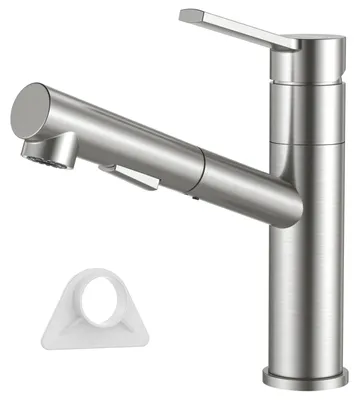 Produktbild von Küchenarmatur mit ausziehbarer Brause, Edelstahl, 120° schwenkbar