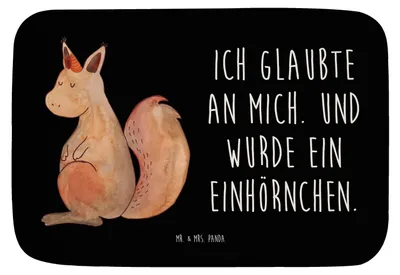 Produktbild von Mr. & Mrs. Panda Badezimmerteppich Einhorn Glauben - Schwarz - Geschenk, fußmatte bad, Einhörner, Badteppich, Badematte, Eichhorn, Eichhörnchen, Duschvorleger, Unicorn
