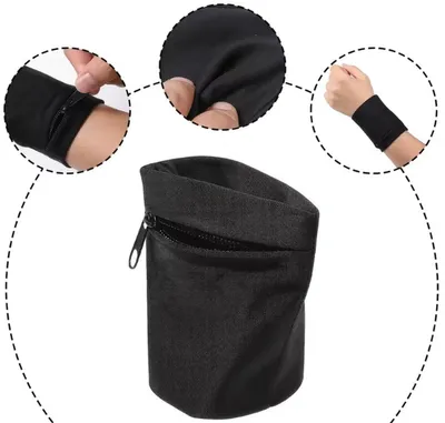 Obrázek produktu pro Černé náramky se zapínáním na zip – náramky s úložným prostorem – barva: černá – materiál: polyester – 1 kus – rozměry: 10/10 cm – CHPN