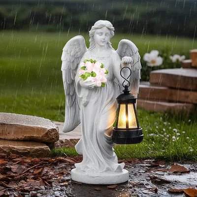 Image de Statues d'anges de jardin, décorations funéraires résistantes aux intempéries : anges de tombe, décorations de cimetière pour l'extérieur, décorations funéraires en résine synthétique résistantes aux intempéries, anges pour tombes, décorations funéraires résistantes au gel, éclairage de tombe