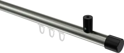 Produktbild von Interdeco Innenlaufstange / Gardinenstange mit Innenlauf Edelstahl-Optik / Schwarz, Typ Sonius Santo (Kappe) Deckenmontage, 20 mm Ø 1-läufig, 180 cm